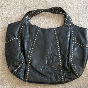 Vintage Kooba Black Leather Shoulder Bag with Gold Studs